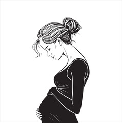 Simple Line Art of Expecting Woman – Feminine Maternity Concept