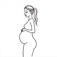 Graceful Pregnant Lady Line Art – Profile View Minimal Illustration