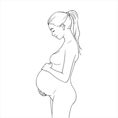 Minimalist Line Art of Pregnant Woman in Side Profile – Maternity Illustration