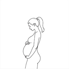 One Line Drawing of Pregnant Woman Holding Belly – Modern Maternity Design