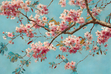 Geometric Blossom Symphony: Nature's Abstract Delight in Pink, Ivory, and Blue-Green