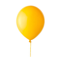 A vibrant yellow balloon, perfectly round and smooth with a delicate string, captured in isolation against a stark white backdrop isolated on transparent background