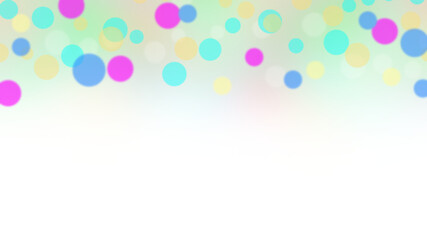 Pastel bokeh confetti border at top, background with copy space