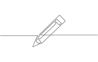 One continuous line drawing of pen pencil vector illustration. Ballpoint for study and education,  line drawing isolated on white background.
