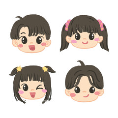 set of funny cartoon kids with hand drawn crayon style