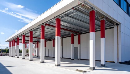 Modern warehouse exterior under construction