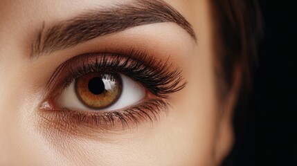 Obraz premium The close-up of a beautifully detailed brown eye with long lashes.