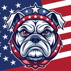 Fierce Patriotic Bulldog - American Flag Background