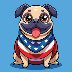 Patriotic Pug Dog - Cute Animal Wearing American Flag Bandana
