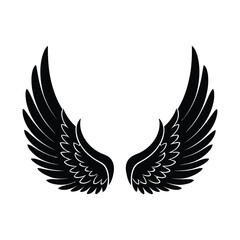 Black angel wings silhouette isolated on white background