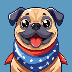 Patriotic Pug Dog - Cute Animal Wearing American Flag Bandana