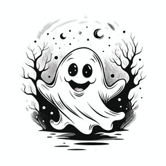 Happy Cartoon Ghost Halloween Illustration