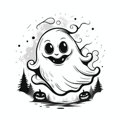 Happy Cartoon Ghost Halloween Illustration