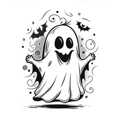 Happy Cartoon Ghost Halloween Illustration