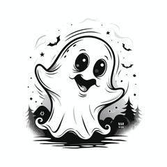 Happy Cartoon Ghost Halloween Illustration