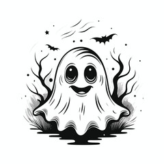 Happy Cartoon Ghost Halloween Illustration