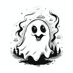 Happy Cartoon Ghost Halloween Illustration