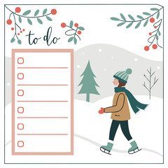 Winter to do list with ice skater and festive berries