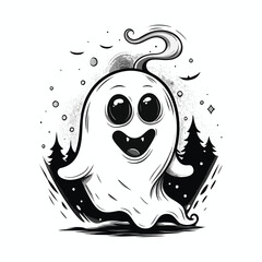 Adorable Cartoon Ghost - Spooky Fun Illustration
