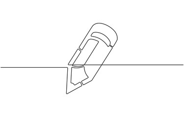 One continuous line drawing of pen pencil vector illustration. Ballpoint for study and education,  line drawing isolated on white background.
