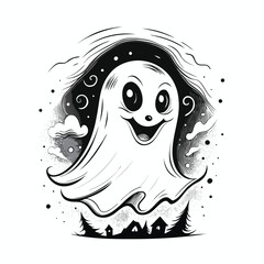 Adorable Cartoon Ghost - Spooky Fun Illustration