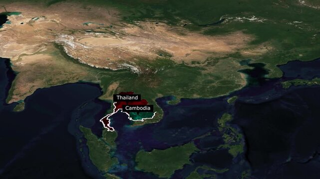 Cambodia&ndash;Thailand Map Animation &ndash; Southeast Asia Border Region.