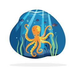 Orange Octopus Underwater Scene