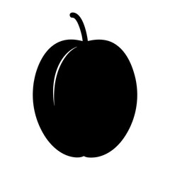 Fototapeta premium Bold Black Silhouette of a Round Plum or Apple with Small Stem