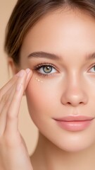 Young Woman Applying Concealer to Enhance Radiance and Brighten Under-Eye Area