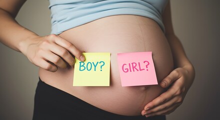 Exciting Pregnancy Journey Guessing Baby Gender With Sticky Notes Holding Options