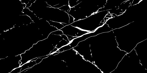 A striking, high-contrast image featuring bold white cracks and veins against a deep, dark, almost obsidian-like background, reminiscent of natural black marble or a shattered surface.