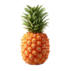 Fototapeta premium A whole ripe pineapple with green leafy crown and textured orange skin isolated on transparent background