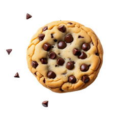 Chocolate chip cookie with scattered chips isolated on a transparent background 2