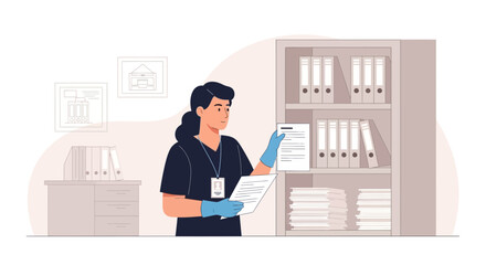 Administrative Assistant Organizing Documents In The Office Paperwork Management Process