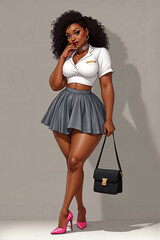 Cartoon Black Woman Stylish Posing Fashionably Against Neutral Background Urban Fashion Concept