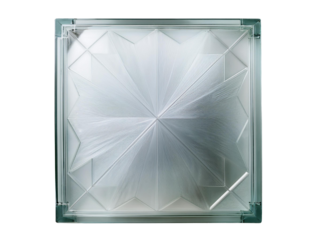 Clear glass block with starburst pattern isolated on a transparent background
