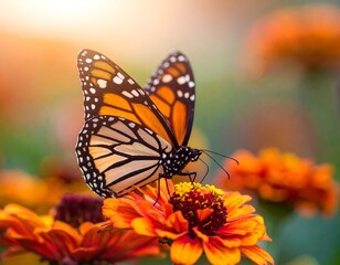 Obraz premium Monarch butterfly on a vibrant orange flower