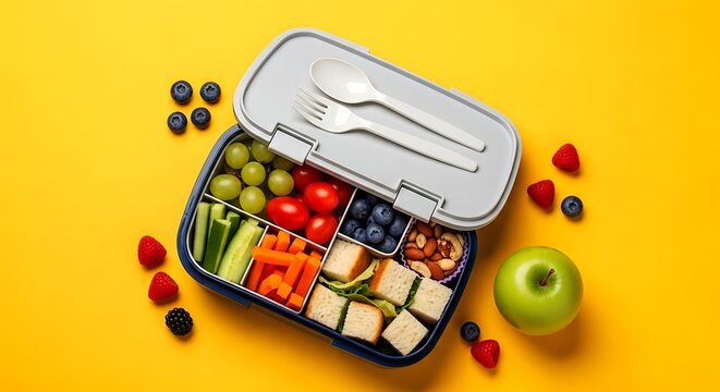 Healthy lunchbox with fruits vegetables and nuts food healthy eating - Powered by Adobe
