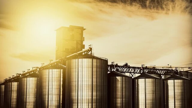 Unique perspective of a grain elevator nested inside another grain elevator structure