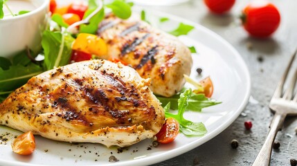 Grilled chicken breast with vegetable salad