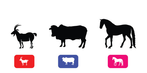 Silhouette of a goat cow Horse standing in a pasture during twilight illustrating farm life and nature