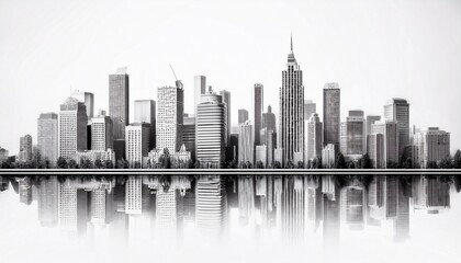 Naklejka premium monochrome city skyline depicting urban landscape contrast on a white or clear surface white background