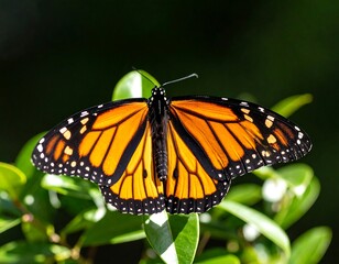 Naklejka premium Monarch butterfly perched on leaves (1)