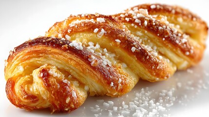Close-up of a sugared, braided pastry.