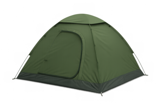 Closed green camping tent isolated on transparent background, perfect for tourism, trekking and outdoor activities