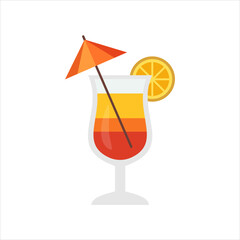 Vector illustration of a simple icon of a glass of cold drink on a summer beach