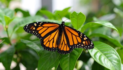 Fototapeta premium Monarch butterfly resting on lush greenery