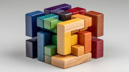Obraz premium Colorful wooden puzzle cube with various shades.