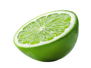 Green lime fruit, a fresh citrus slice, juicy and healthy, on a white background