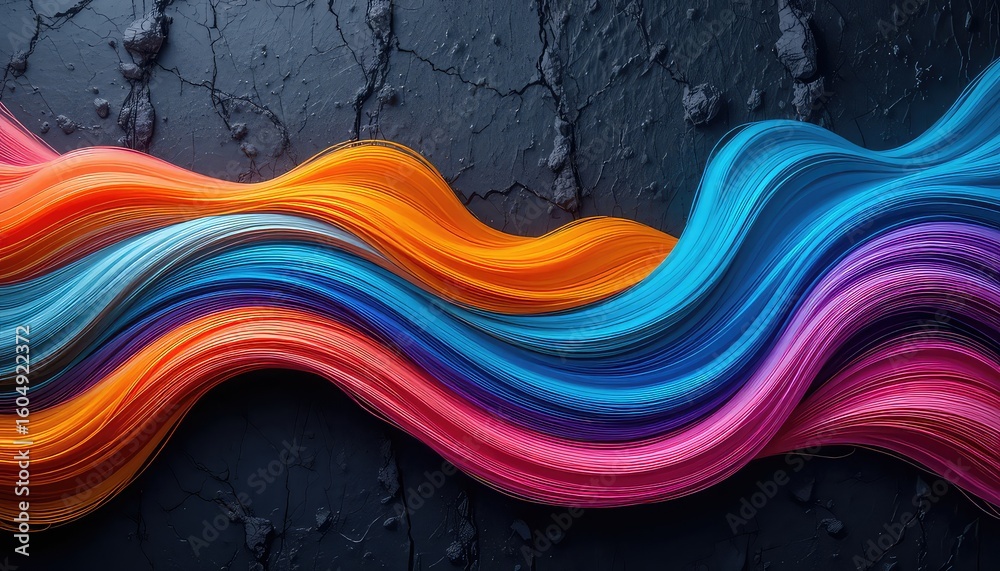 Fototapete colorful strands arranged in a wavy pattern against a textured dark background creating contrast